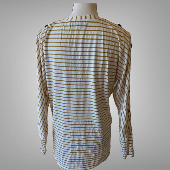 Women’s V-Neck Sweatshirt Yellow/White Stripes Size S - Picture 6 of 12